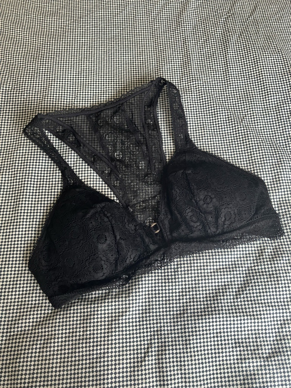 Aerie Black Floral Lace Racerback Bralette Medium Black